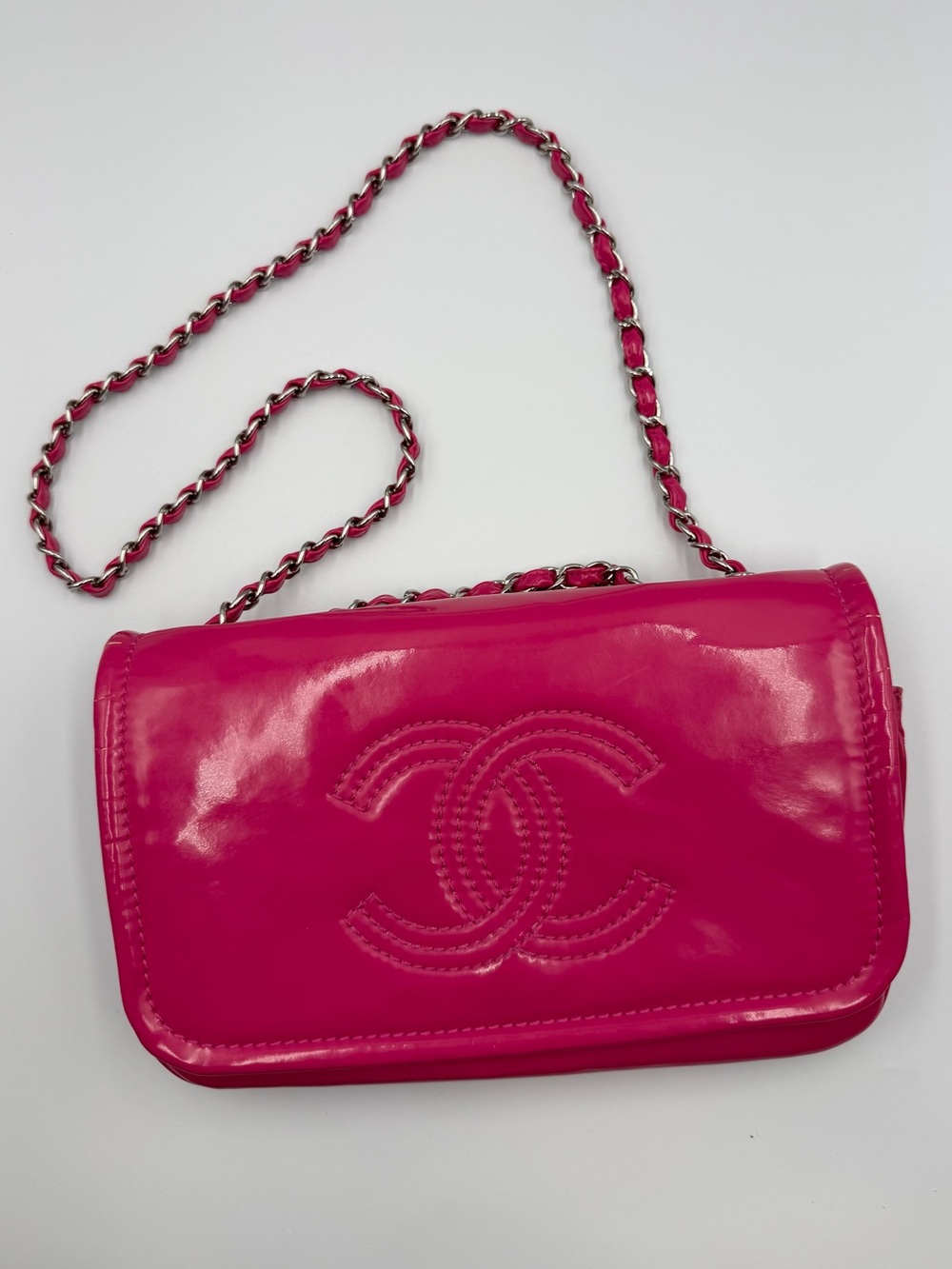CHANEL lipstick flap pink patent shoulder bag 2010